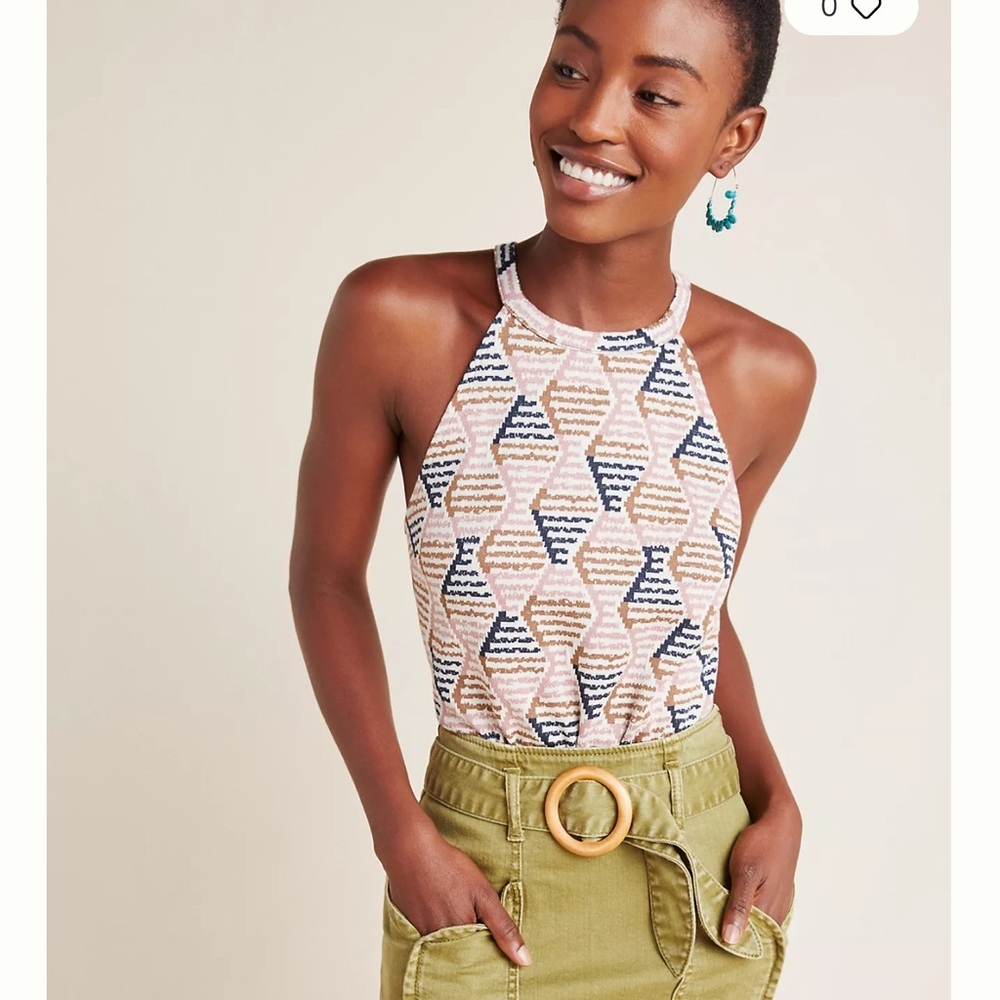 Anthropologie Geometric Print Halter Tank Top in Pink, Navy & Tan
